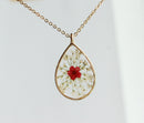 1pcs Teardrop Lace flower pressed flower pendant necklace