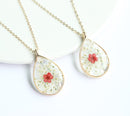 1pcs Teardrop pressed flower pendant necklace