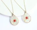 1pcs Teardrop pressed flower pendant necklace