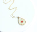 1pcs Teardrop pressed flower pendant necklace