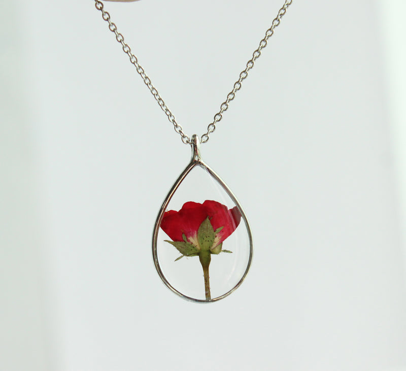 1pcs Teardrop pressed flower pendant necklace