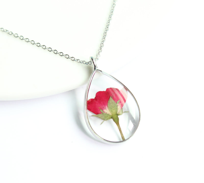 1pcs Teardrop pressed flower pendant necklace