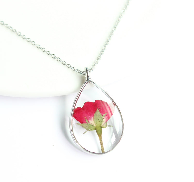 1pcs Teardrop pressed flower pendant necklace