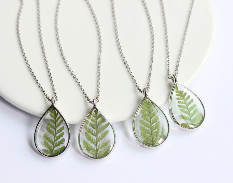 1pcs  Teardrop Resin Leaves pressed flower pendant necklace, Real dried flower jewelry