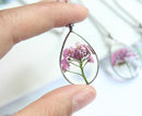 1pcs  Teardrop Resin pressed flower pendant necklace, Real dried flower jewelry