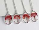 1pcs Oval red flower Handmade Leaves pressed flower pendant necklace