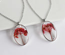 1pcs Oval red flower Handmade Leaves pressed flower pendant necklace