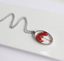 1pcs Oval red flower Handmade Leaves pressed flower pendant necklace