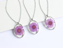 1pcs Oval Chrysanthemum purple flower pressed flower pendant necklace