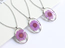 1pcs Oval Chrysanthemum purple flower pressed flower pendant necklace