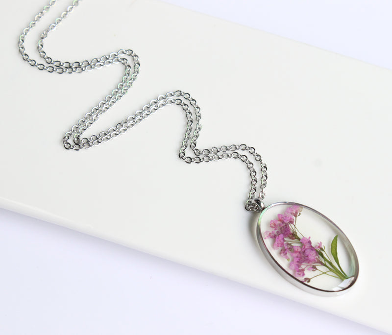 1pcs Oval flower pressed flower pendant necklace