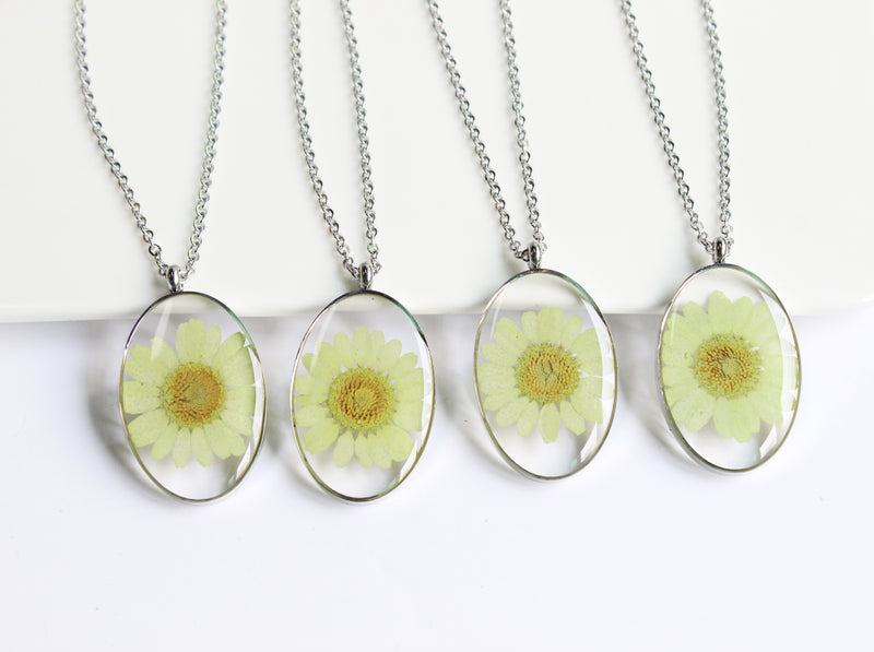 1pcs Oval flower pressed flower pendant necklace