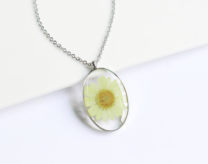 1pcs Oval flower pressed flower pendant necklace