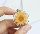 1pcs Orange chrysanthemum pressed flower pendant necklace