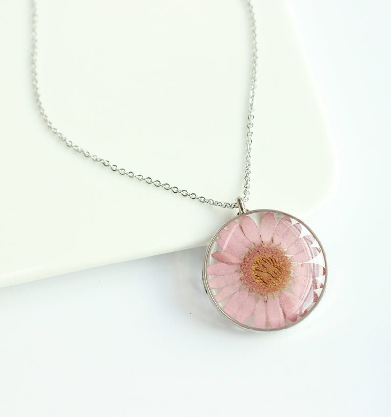 1pcs chrysanthemum pressed flower pendant necklace