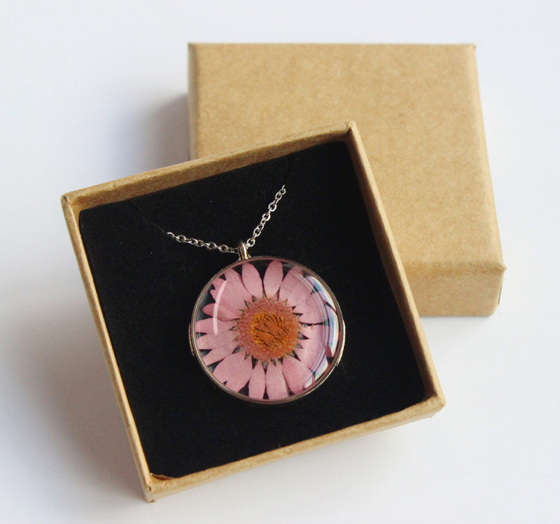 1pcs chrysanthemum pressed flower pendant necklace