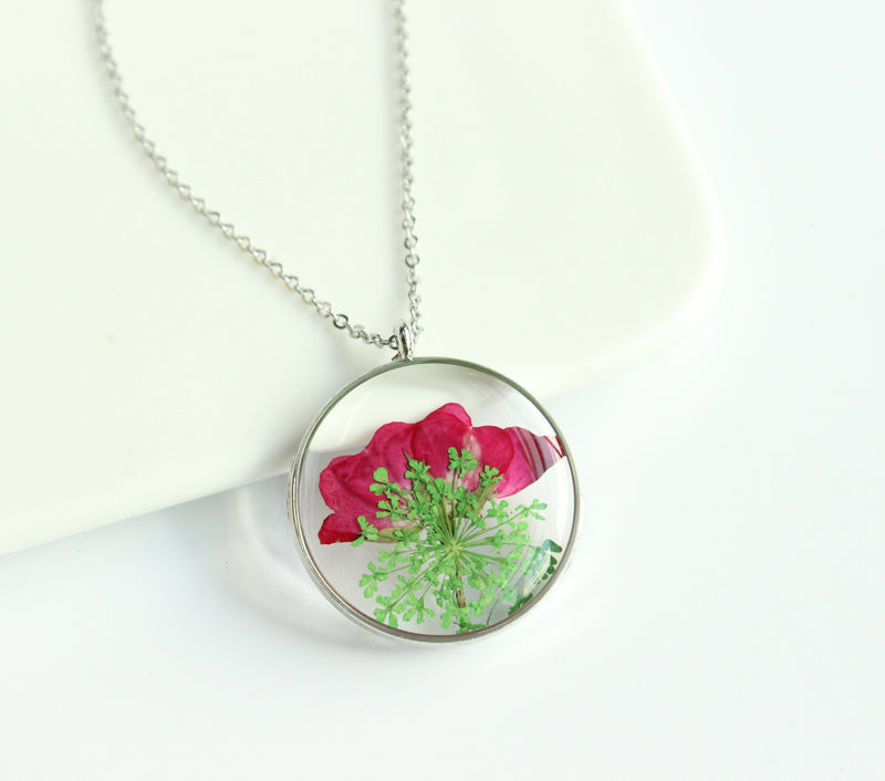 1pcs Rose flower pressed flower pendant necklace, Real Flower Jewelry