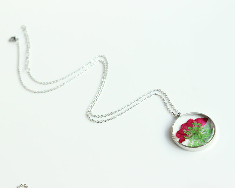 1pcs Rose flower pressed flower pendant necklace, Real Flower Jewelry