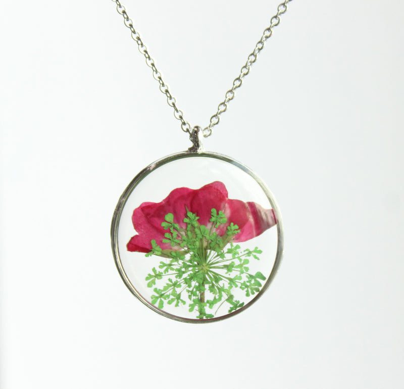 1pcs Rose flower pressed flower pendant necklace, Real Flower Jewelry