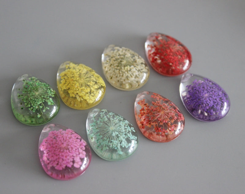 2pcs Teardrop Handmade resin flower Pendant Charm, flower pendant pendant necklace