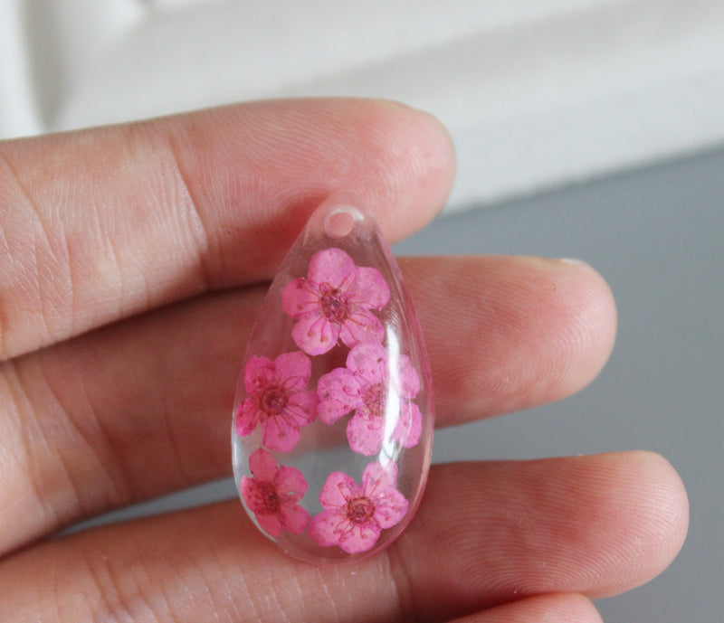 2pcs Teardrop Handmade resin flower Pendant Charm, flower pendant pendant necklace