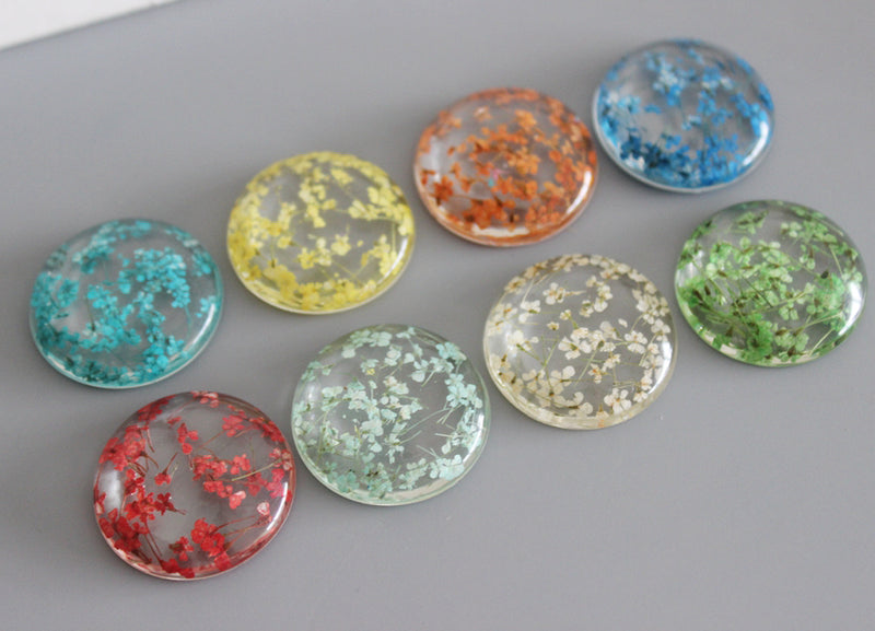 2pcs Handmade Resin 25mm Resin Cabochons,real Pressed flower necklace Pendant jewelry