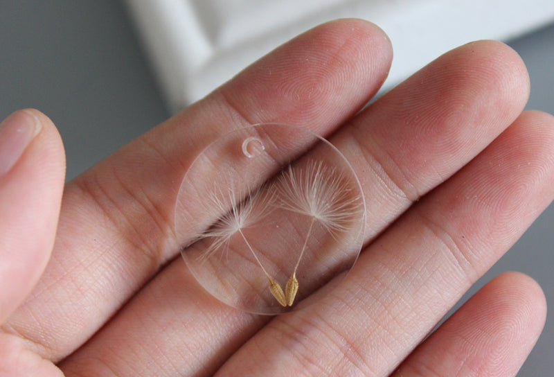 2pcs Handmade Dandelion Resin 25mm Pressed flower necklace Pendant jewelry