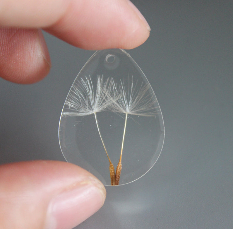 2pcs 25mm Teardrop Handmade Resin real Dandelion Pressed flower Pendant jewelry necklace