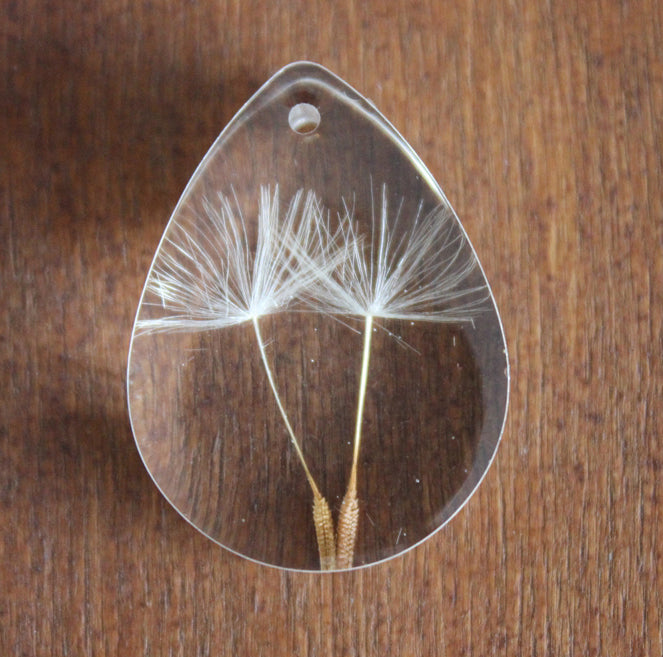 2pcs 25mm Teardrop Handmade Resin real Dandelion Pressed flower Pendant jewelry necklace