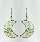 1pcs Crescent moon Pressed Flower Pendant necklace Earrings,