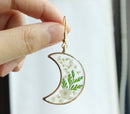 1pcs Crescent moon Pressed Flower Pendant necklace Earrings,