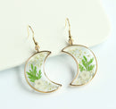 1pcs Crescent moon Pressed Flower Pendant necklace Earrings,