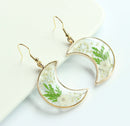 1pcs Crescent moon Pressed Flower Pendant necklace Earrings,