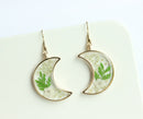 1pcs Crescent moon Pressed Flower Pendant necklace Earrings,