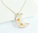 1pcs Crescent moon Pressed Flower Pendant necklace Earrings