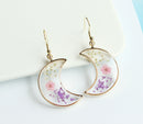 1pcs Crescent moon Pressed Flower Pendant necklace Earrings