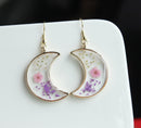 1pcs Crescent moon Pressed Flower Pendant necklace Earrings