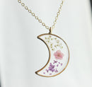 1pcs Crescent moon Pressed Flower Pendant necklace Earrings