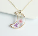 1pcs Crescent moon Pressed Flower Pendant necklace Earrings