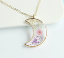 1pcs Crescent moon Pressed Flower Pendant necklace Earrings