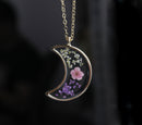 1pcs Crescent moon Pressed Flower Pendant necklace Earrings