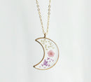 1pcs Crescent moon Pressed Flower Pendant necklace Earrings