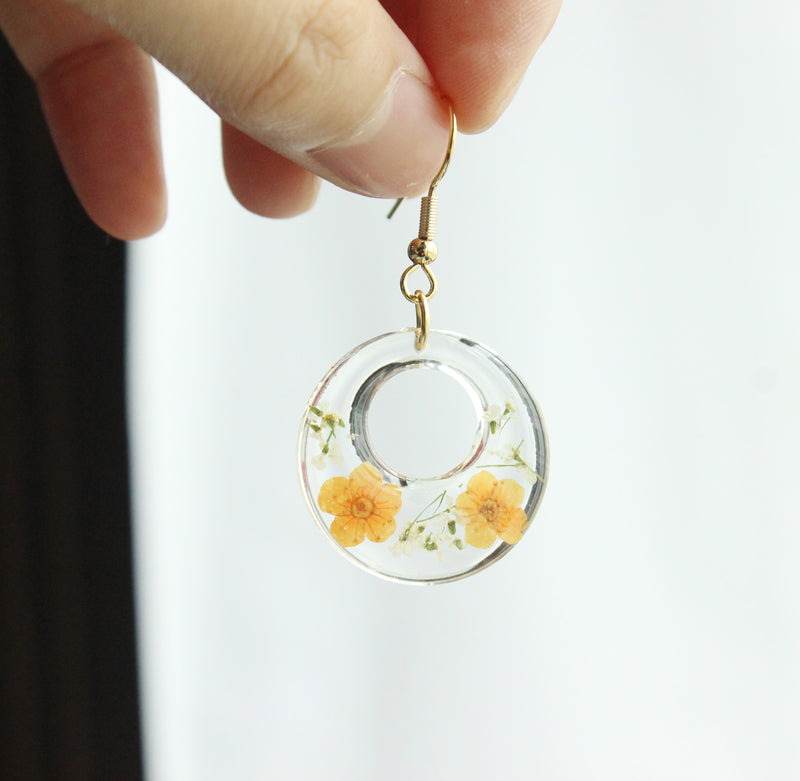 1pcs  Pressed Flower necklace, Round shape Real Flower Earrings, Dried Flower Jewelry, Handmade gifts