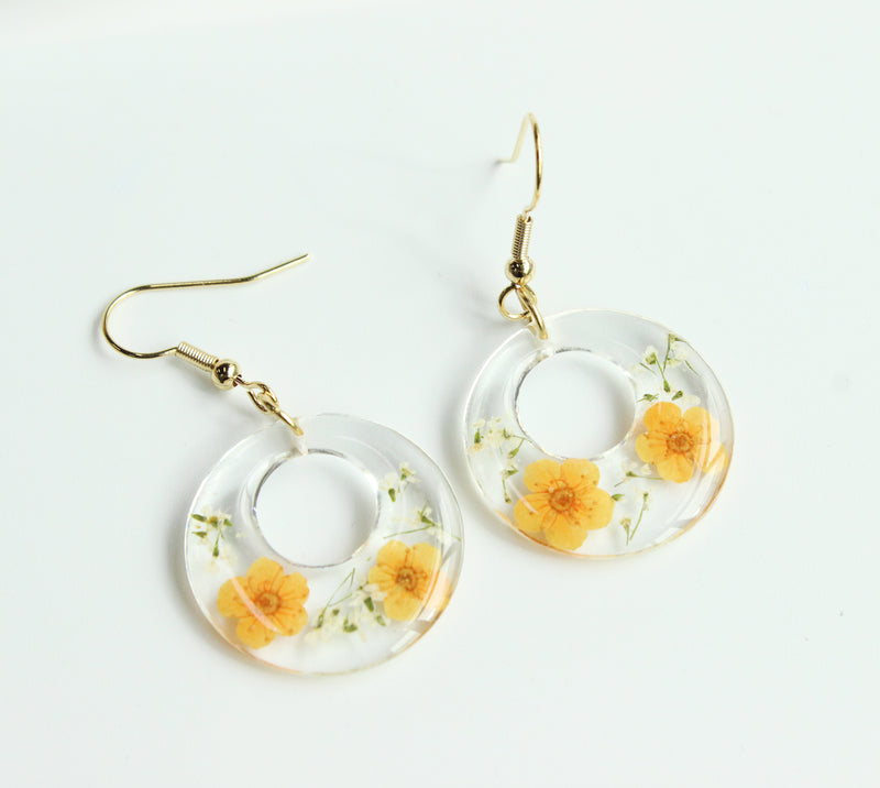 1pcs  Pressed Flower necklace, Round shape Real Flower Earrings, Dried Flower Jewelry, Handmade gifts