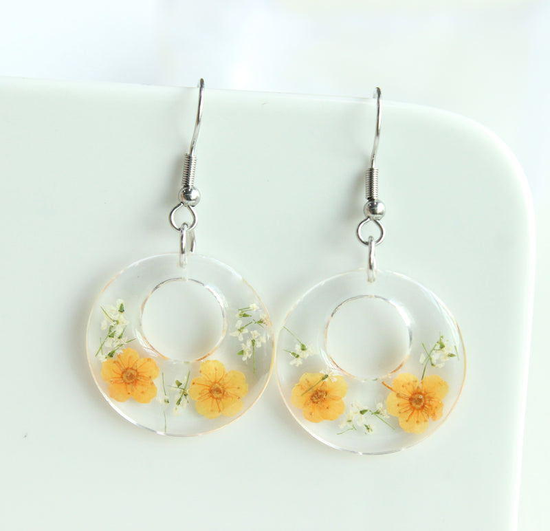 1pcs  Pressed Flower necklace, Round shape Real Flower Earrings, Dried Flower Jewelry, Handmade gifts