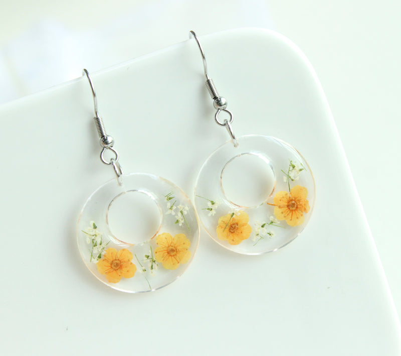 1pcs  Pressed Flower necklace, Round shape Real Flower Earrings, Dried Flower Jewelry, Handmade gifts