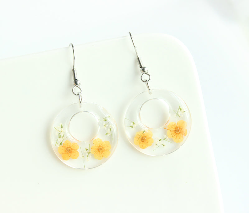 1pcs  Pressed Flower necklace, Round shape Real Flower Earrings, Dried Flower Jewelry, Handmade gifts