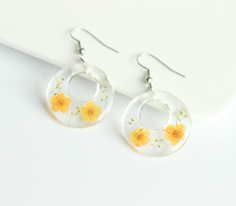 1pcs  Pressed Flower necklace, Round shape Real Flower Earrings, Dried Flower Jewelry, Handmade gifts