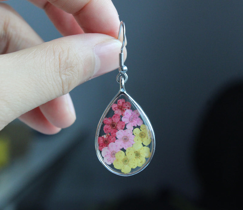 1pcs Teardrop pressed flower pendant jewelry necklace Earrings