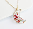 1pcs Crescent moon Pressed Flower Pendant necklace Earrings